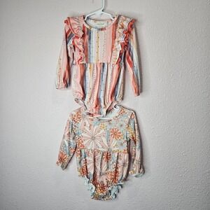 Marie Nicole Baby Girl Bubble Ruffle‎ Romper Pink Stripe Flower Power 18 24M